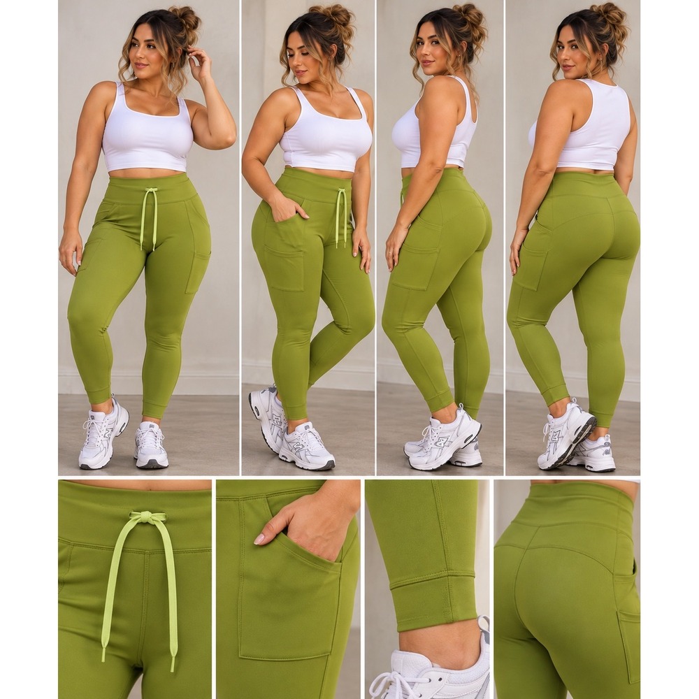 Walkpop Women Olive Green Drawstring Active Joggers Pockets Size L